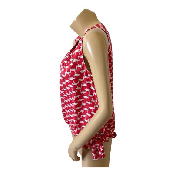 GAP Womens Size Medium Sleeveless Tie Hem Red White Patterned Pleated Shirt Top - Picture 2 of 7